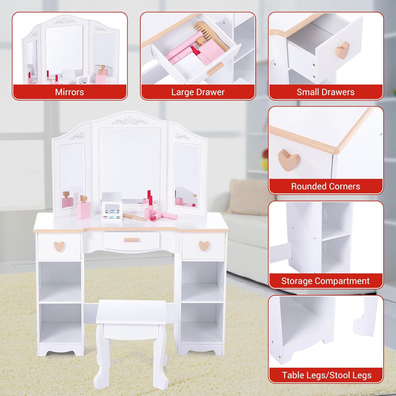 Harriet Bee Ikem Kids Vanity Set with Mirror | Wayfair